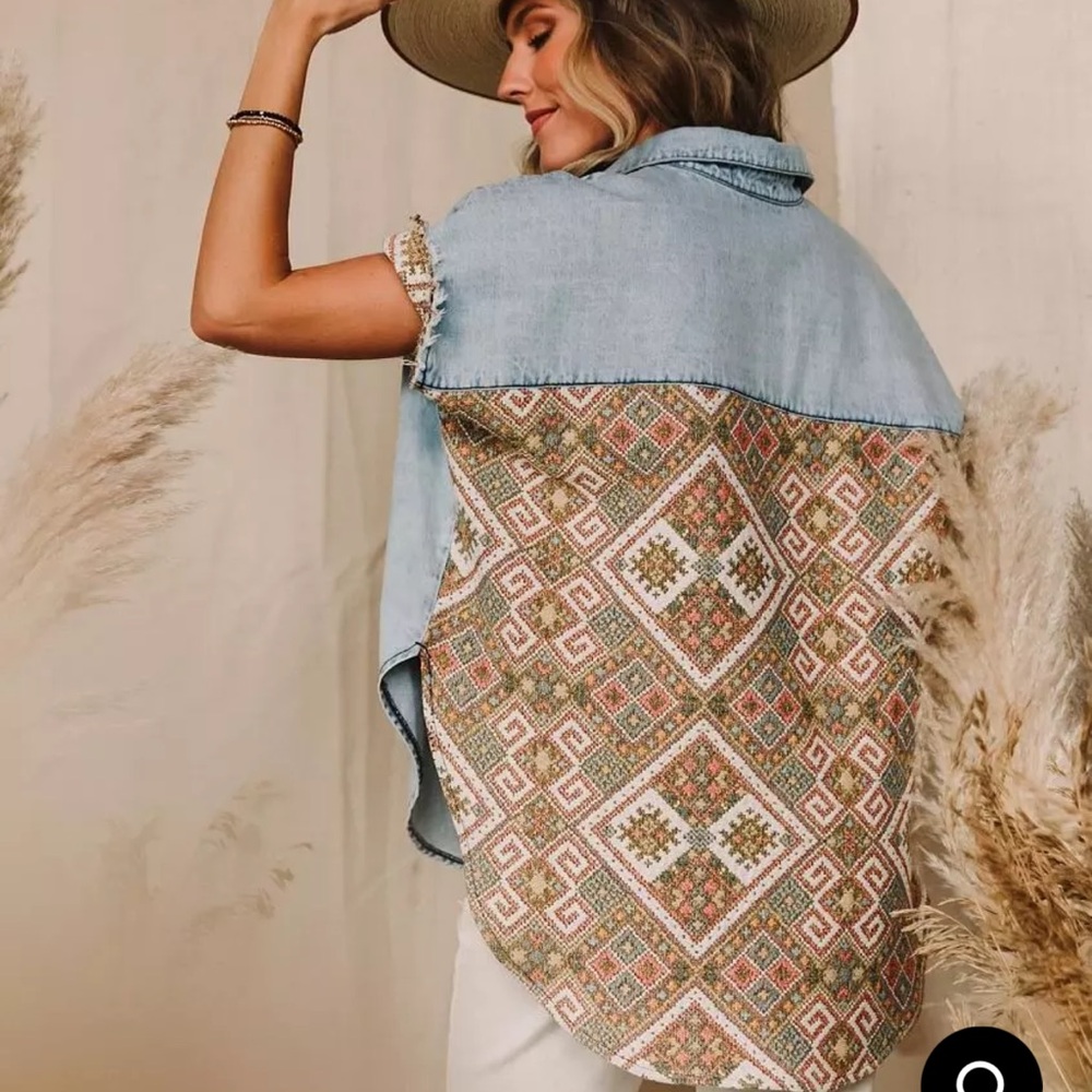 Printed denim blouse